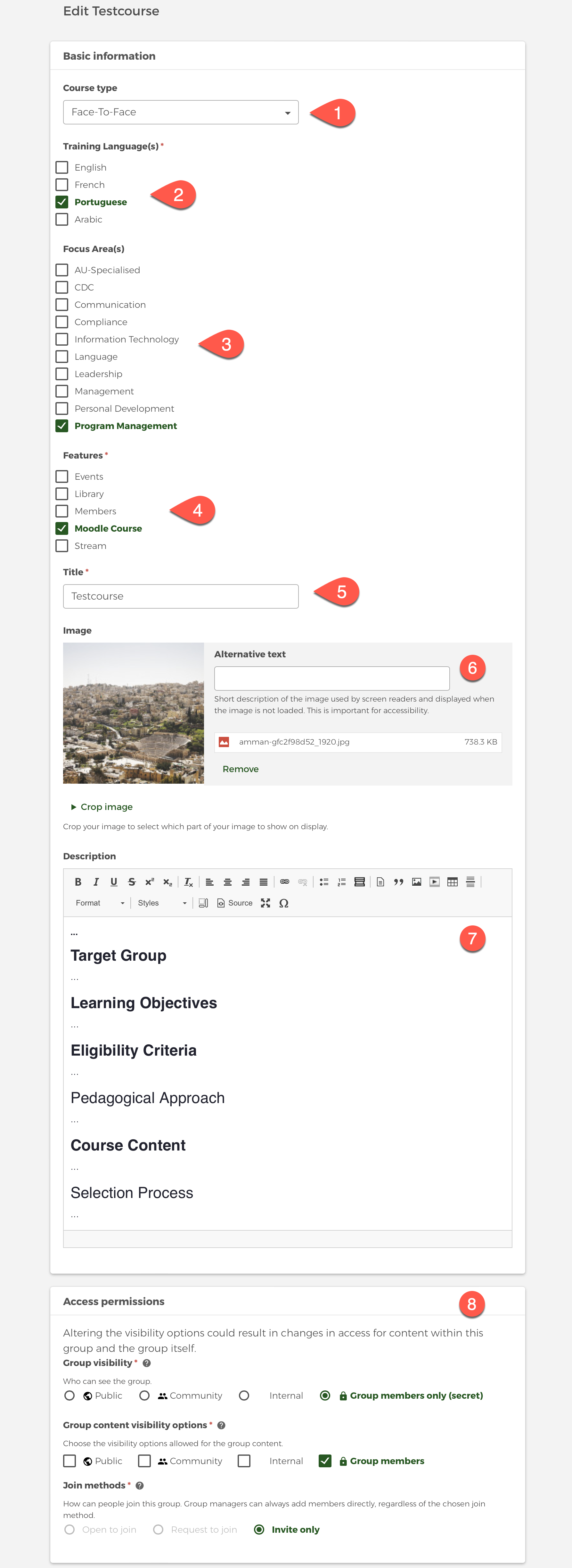 Form for adding a new course